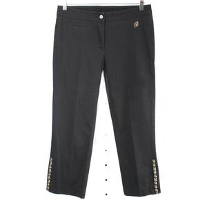 BLUEMARINE CRUISE Black Rhinestone Embellished Snap Hem Cropped Pants Size 6